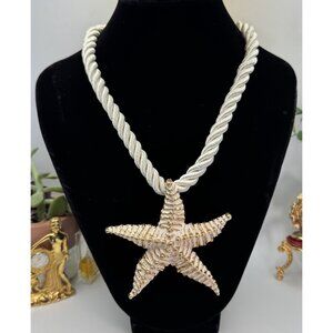 ZARA Women's Gold Textured Starfish Ivory Cord 20" Statement Necklace Coastal